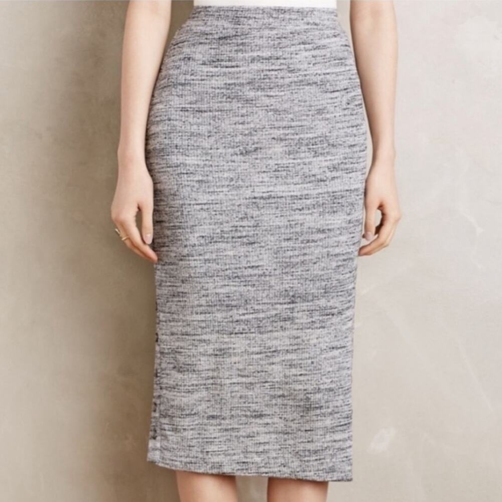 Maeve Anthropologie Rib Knit Stretch Button Column Midi Skirt Gray Size S